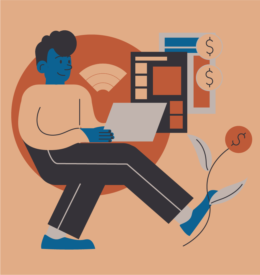 Man accounting on his computer illustration