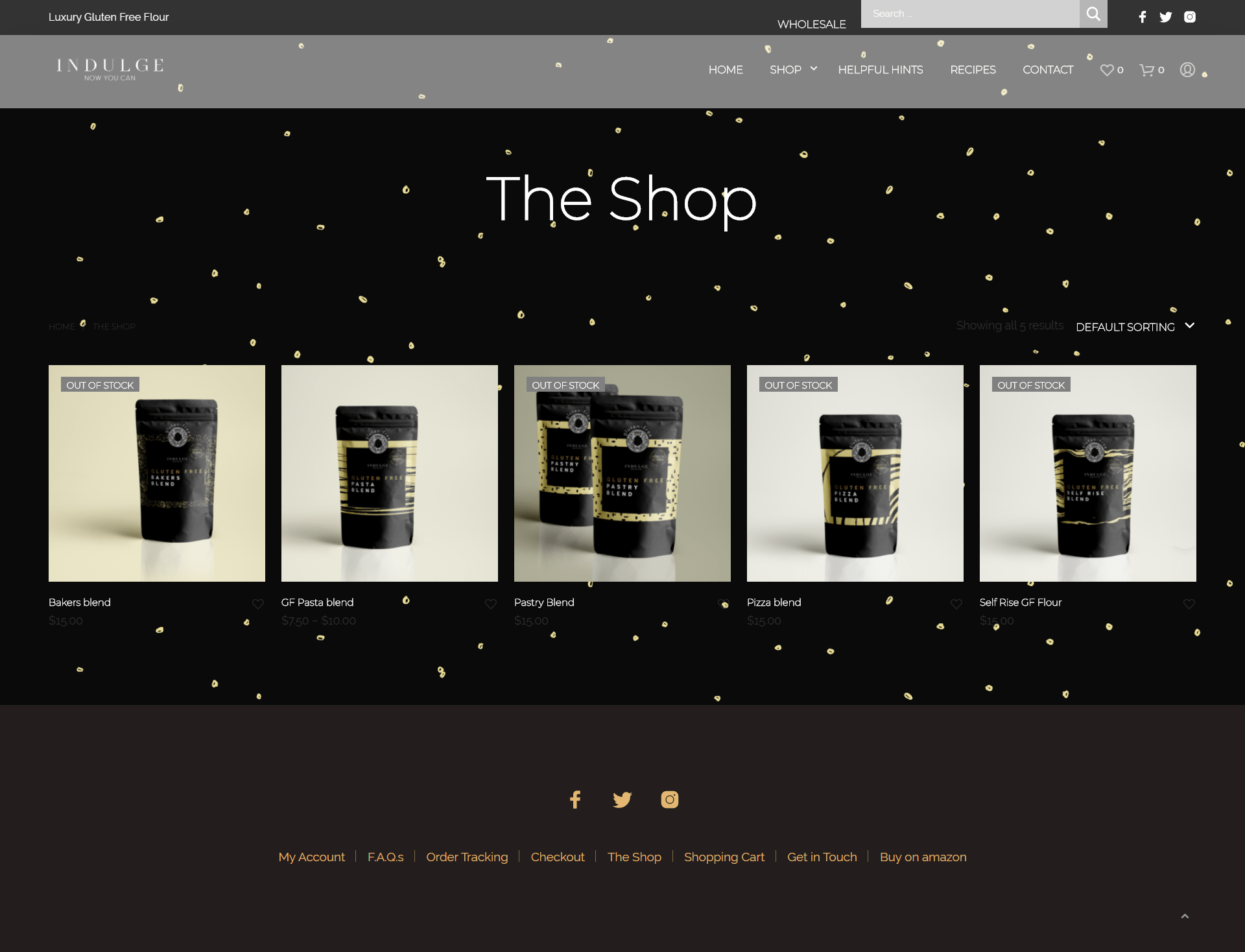 Indulge website layout for store